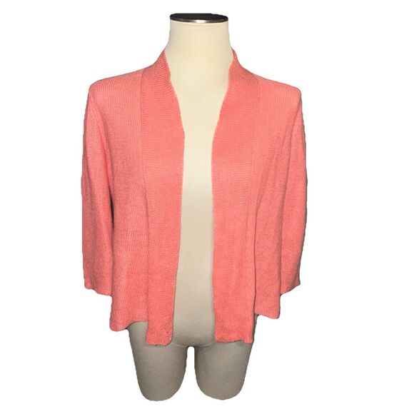 Eileen Fisher 100% Hemp Coral Pink Open Front Cardigan 3/4 Sleeves Women’s MP - Picture 1 of 11
